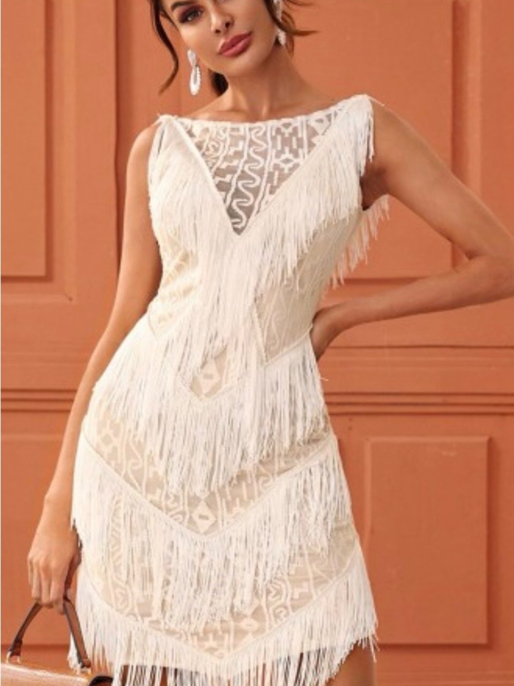 DAVI & DANI Ivory Fringe Lace Midi Dress